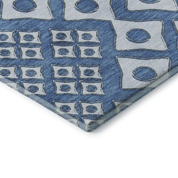 HomeRoots 9' X 12' Denim Blue & Silver Geometric Area Rug - Stylish, Washable, UV-Protected for Busy Homes 668723