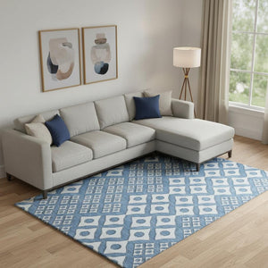 HomeRoots 9' X 12' Denim Blue & Silver Geometric Area Rug - Stylish, Washable, UV-Protected for Busy Homes 668723