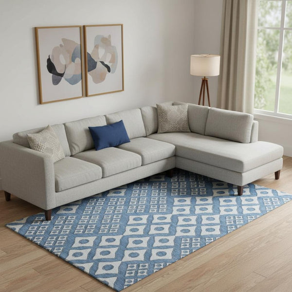 HomeRoots 10' X 14' Denim Blue & Silver Geometric Area Rug - Durable, Washable, UV-Resistant for Busy Homes 668724