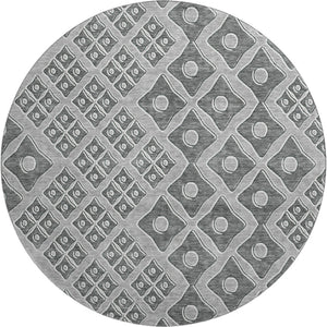 HomeRoots 8' Gray and Charcoal Geometric Round Rug - Washable, UV Protected, Durable for Kids and Pets! 668727