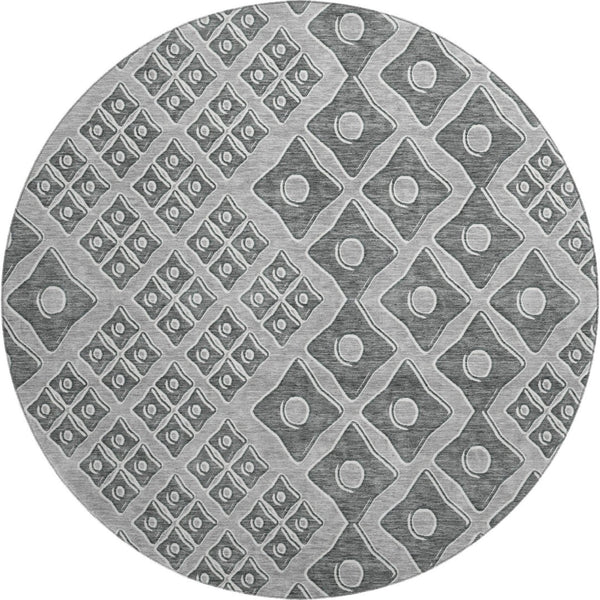 HomeRoots 8' Gray and Charcoal Geometric Round Rug - Washable, UV Protected, Durable for Kids and Pets! 668727