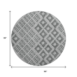 HomeRoots 8' Gray and Charcoal Geometric Round Rug - Washable, UV Protected, Durable for Kids and Pets! 668727