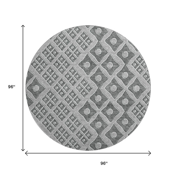 HomeRoots 8' Gray and Charcoal Geometric Round Rug - Washable, UV Protected, Durable for Kids and Pets! 668727