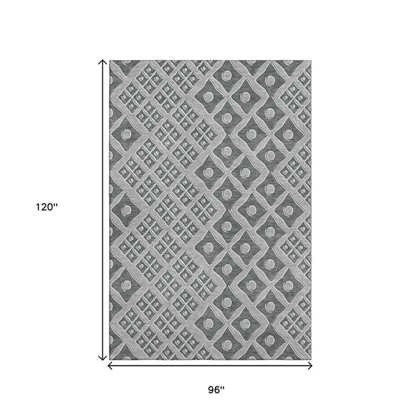 HomeRoots 8' X 10' Gray & Charcoal Geometric Washable Area Rug - Durable, UV Protected, Perfect for Homes! 668728