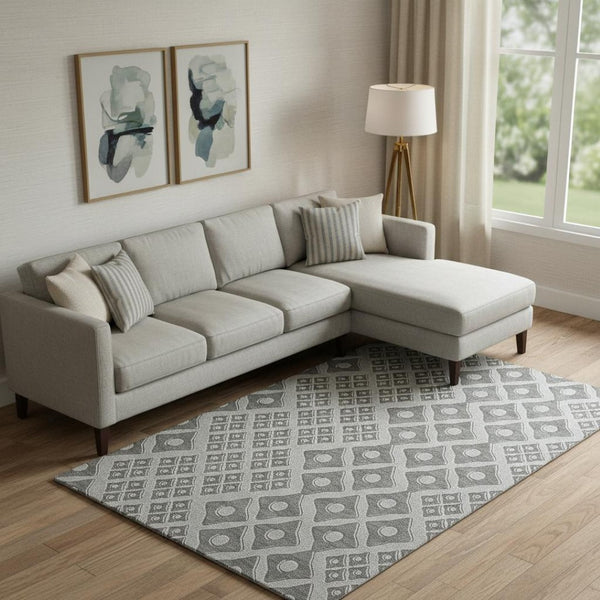 HomeRoots 8' X 10' Gray & Charcoal Geometric Washable Area Rug - Durable, UV Protected, Perfect for Homes! 668728