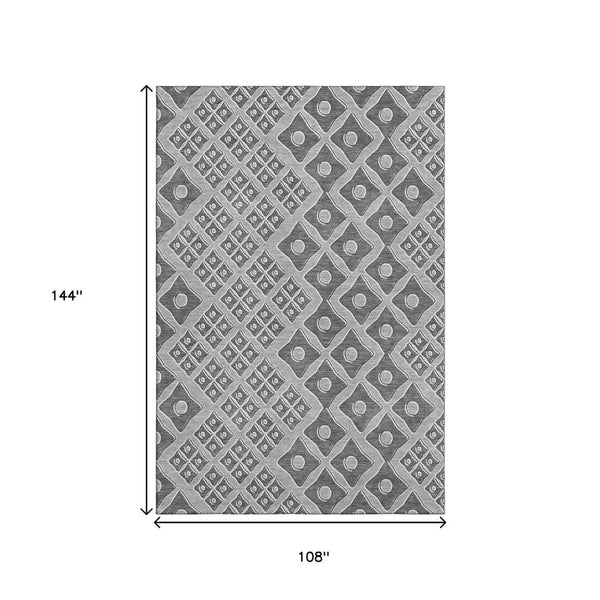 HomeRoots 9' Gray & Charcoal Geometric Area Rug - Washable, UV Protected, Stain Resistant for High-Traffic Homes 668729