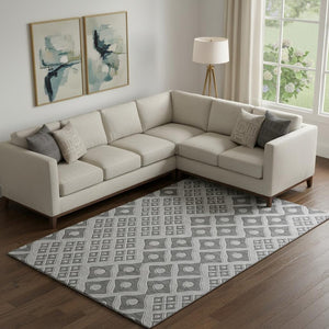 HomeRoots 9' Gray & Charcoal Geometric Area Rug - Washable, UV Protected, Stain Resistant for High-Traffic Homes 668729
