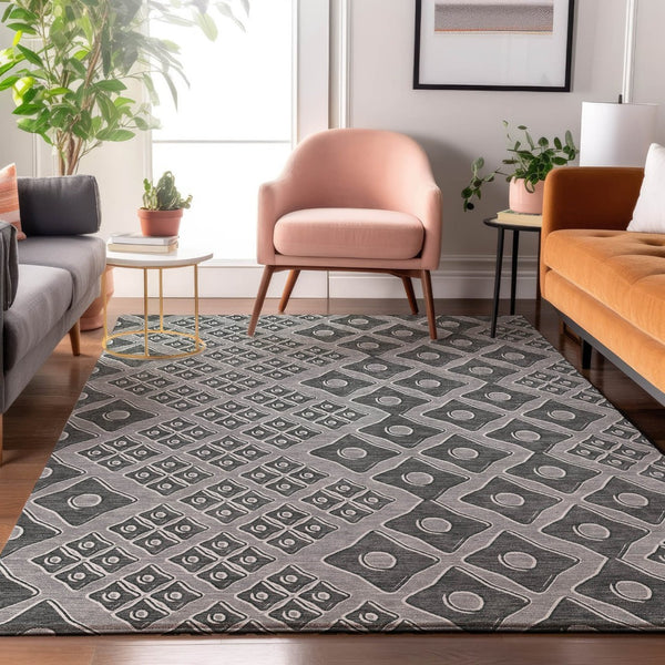 HomeRoots 9' Gray & Charcoal Geometric Area Rug - Washable, UV Protected, Stain Resistant for High-Traffic Homes 668729