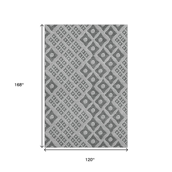HomeRoots 10' Gray and Charcoal Geometric Area Rug – Washable, UV-Protected, Stain-Resistant for Busy Homes 668730