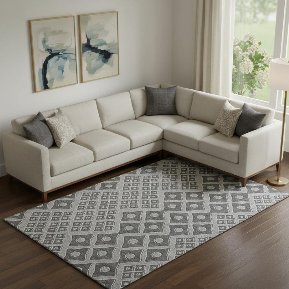 HomeRoots 10' Gray and Charcoal Geometric Area Rug – Washable, UV-Protected, Stain-Resistant for Busy Homes 668730