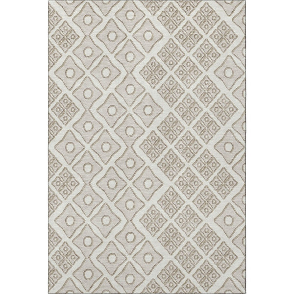 HomeRoots 5' X 8' Ivory & Beige Geometric Washable Area Rug with UV Protection - Stylish, Durable, Easy Care! 668732