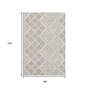 HomeRoots 8' X 10' Ivory & Beige Geometric Area Rug - Washable, UV Protected, Stylish & Stain Resistant Design 668734