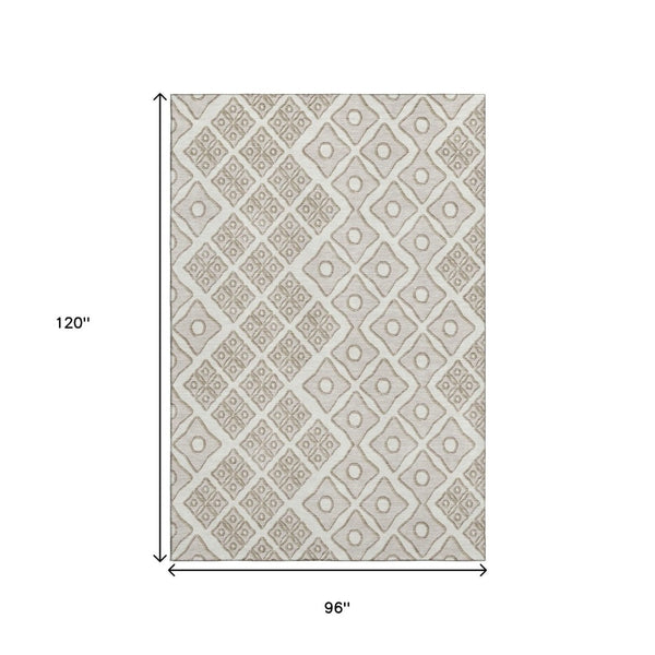 HomeRoots 8' X 10' Ivory & Beige Geometric Area Rug - Washable, UV Protected, Stylish & Stain Resistant Design 668734