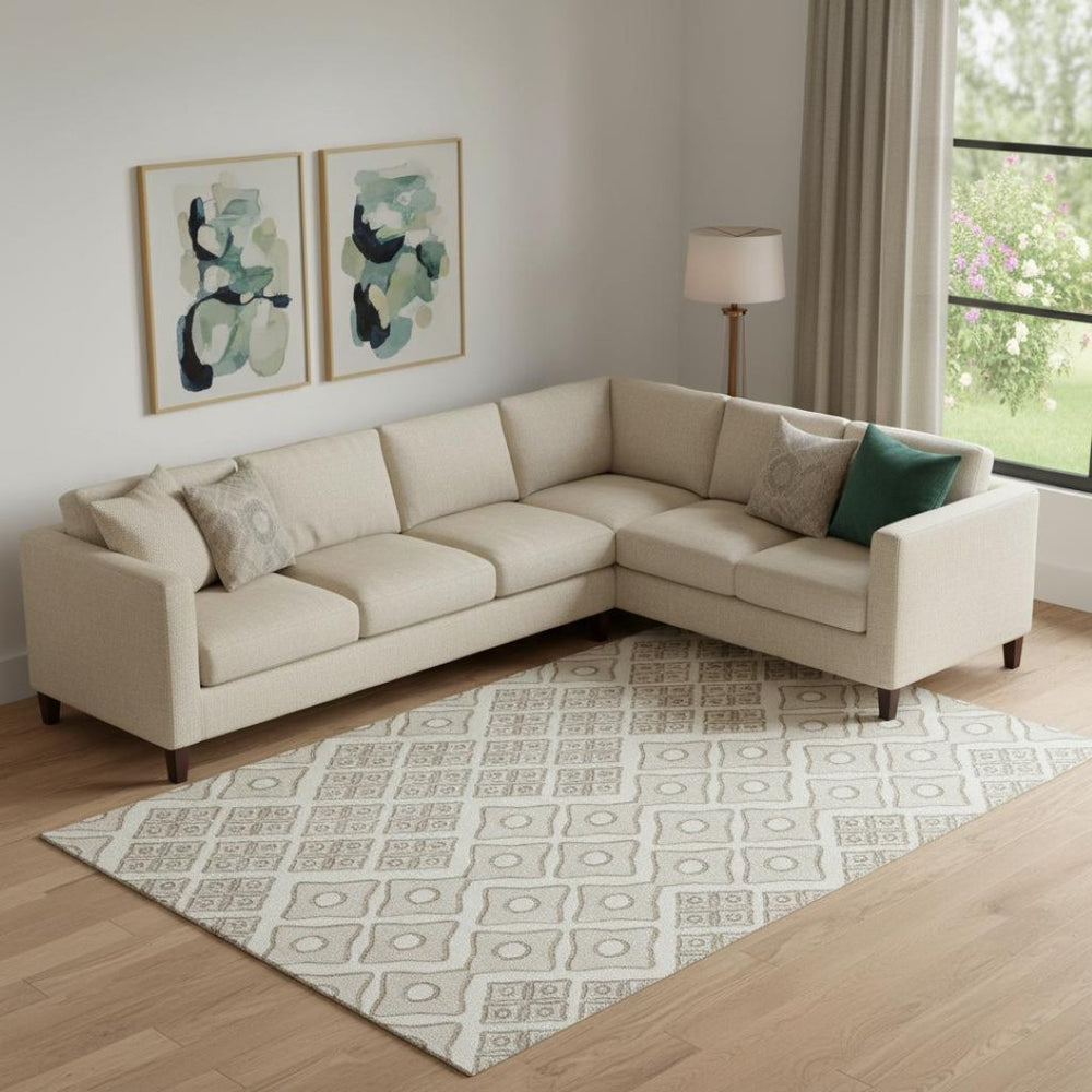 HomeRoots 8' X 10' Ivory & Beige Geometric Area Rug - Washable, UV Protected, Stylish & Stain Resistant Design 668734
