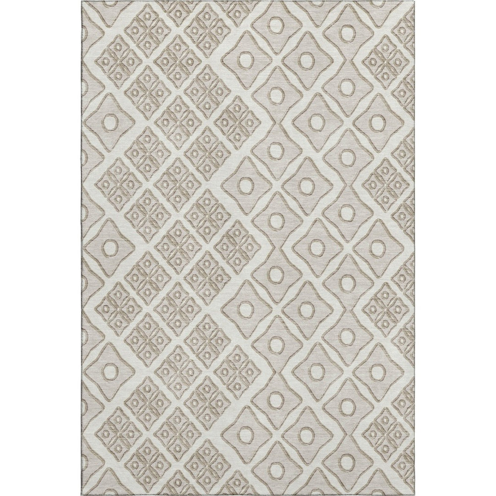 HomeRoots 8' X 10' Ivory & Beige Geometric Area Rug - Washable, UV Protected, Stylish & Stain Resistant Design 668734