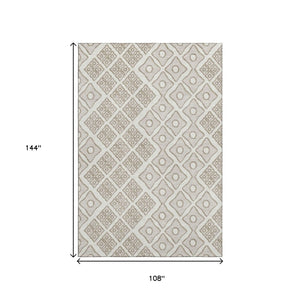 HomeRoots 9' X 12' Ivory & Beige Geometric Area Rug – Washable, Stain-Resistant, UV Protected for Busy Homes 668735