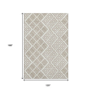 HomeRoots 10' X 14' Ivory & Beige Geometric Area Rug - Washable, UV-Protected, Durable for Busy Homes! 668736