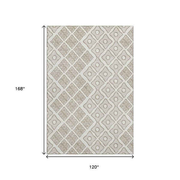HomeRoots 10' X 14' Ivory & Beige Geometric Area Rug - Washable, UV-Protected, Durable for Busy Homes! 668736