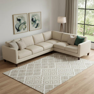 HomeRoots 10' X 14' Ivory & Beige Geometric Area Rug - Washable, UV-Protected, Durable for Busy Homes! 668736
