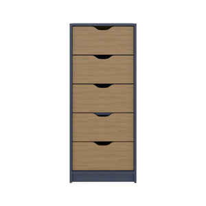 English Elm Kronos Five-Drawer Dresser in Blue & Natural Oak — Modern Storage, Spacious Drawers, Sleek Bedroom Accent B062P402106