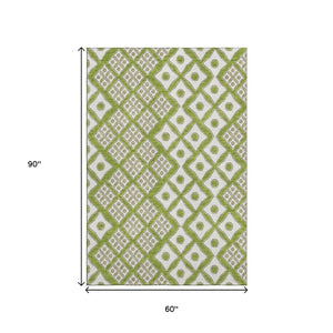 HomeRoots 5' X 8' Modern Lime Green & Ivory Geometric Area Rug – Washable, Stain-Resistant & UV Protected! 668738