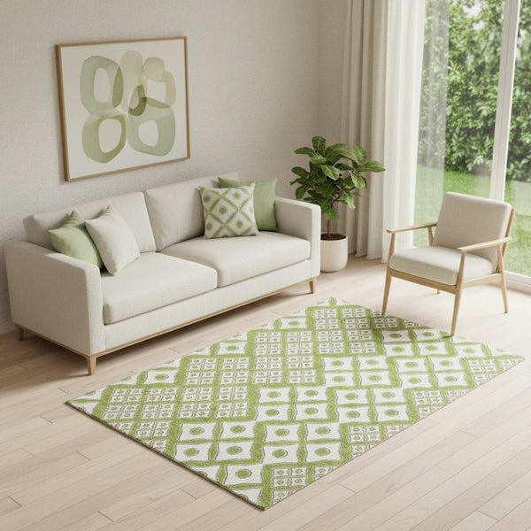 HomeRoots 5' X 8' Modern Lime Green & Ivory Geometric Area Rug – Washable, Stain-Resistant & UV Protected! 668738