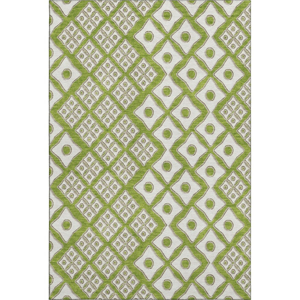 HomeRoots 5' X 8' Modern Lime Green & Ivory Geometric Area Rug – Washable, Stain-Resistant & UV Protected! 668738