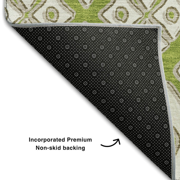 HomeRoots 5' X 8' Modern Lime Green & Ivory Geometric Area Rug – Washable, Stain-Resistant & UV Protected! 668738