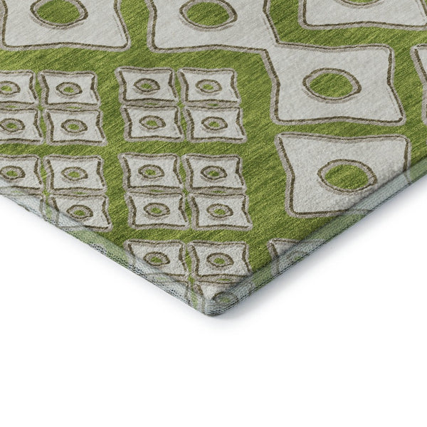 HomeRoots 5' X 8' Modern Lime Green & Ivory Geometric Area Rug – Washable, Stain-Resistant & UV Protected! 668738