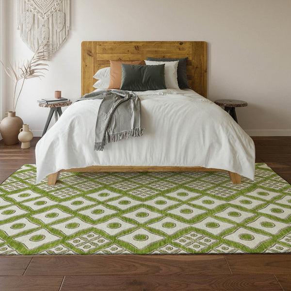 HomeRoots 5' X 8' Modern Lime Green & Ivory Geometric Area Rug – Washable, Stain-Resistant & UV Protected! 668738