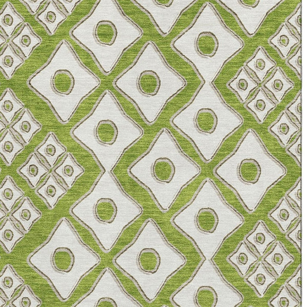 HomeRoots 5' X 8' Modern Lime Green & Ivory Geometric Area Rug – Washable, Stain-Resistant & UV Protected! 668738