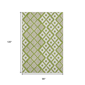 HomeRoots 8' X 10' Vibrant Lime Green & Ivory Geometric Area Rug - Washable, UV Protected, Kid & Pet Friendly! 668740