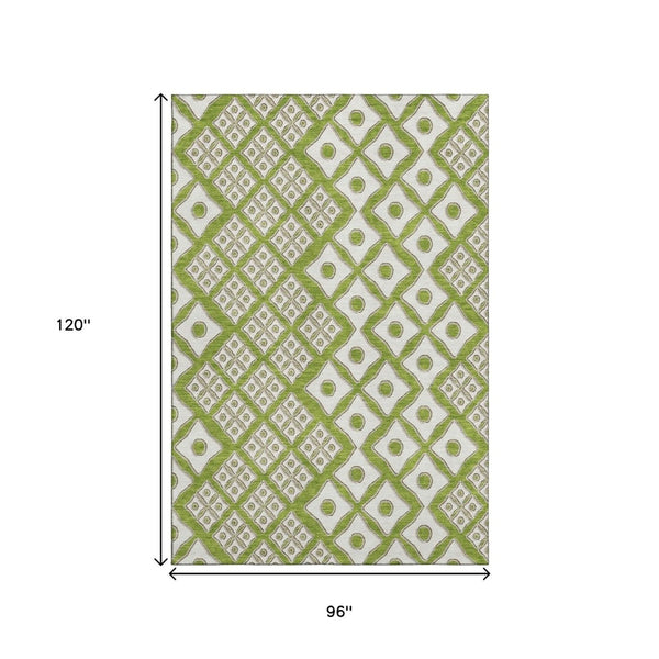 HomeRoots 8' X 10' Vibrant Lime Green & Ivory Geometric Area Rug - Washable, UV Protected, Kid & Pet Friendly! 668740