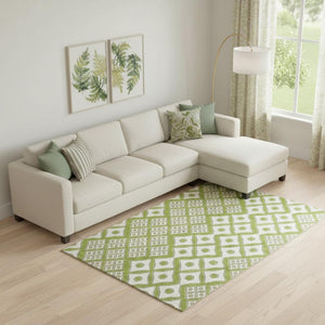 HomeRoots 8' X 10' Vibrant Lime Green & Ivory Geometric Area Rug - Washable, UV Protected, Kid & Pet Friendly! 668740
