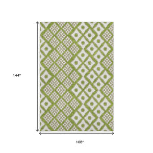 HomeRoots 9' X 12' Vibrant Lime Green & Ivory Geometric Area Rug – Washable, UV-Protected & Stain Resistant! 668741
