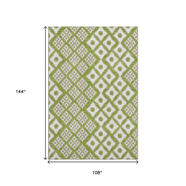 HomeRoots 9' X 12' Vibrant Lime Green & Ivory Geometric Area Rug – Washable, UV-Protected & Stain Resistant! 668741