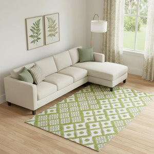 HomeRoots 9' X 12' Vibrant Lime Green & Ivory Geometric Area Rug – Washable, UV-Protected & Stain Resistant! 668741