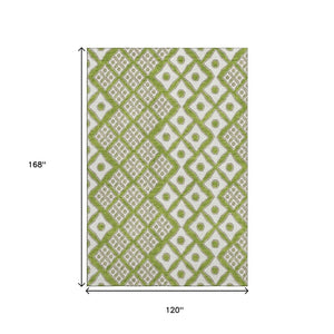HomeRoots 10' X 14' Lime Green & Ivory Geometric Area Rug - Durable, Washable, UV-Protected for High-Traffic Spaces 668742