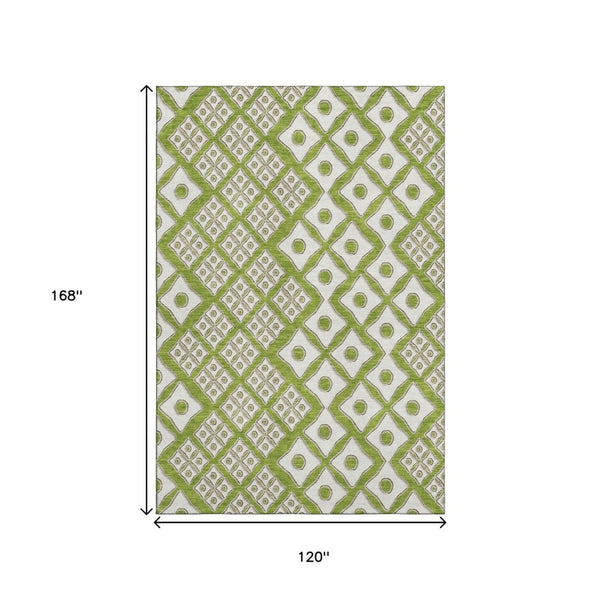 HomeRoots 10' X 14' Lime Green & Ivory Geometric Area Rug - Durable, Washable, UV-Protected for High-Traffic Spaces 668742