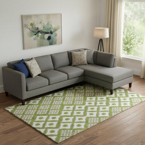 HomeRoots 10' X 14' Lime Green & Ivory Geometric Area Rug - Durable, Washable, UV-Protected for High-Traffic Spaces 668742