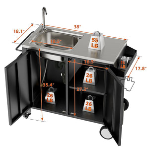 English Elm Outdoor Stainless Steel Grill Cart with Sink Cabinet and Lockable Swivel Wheels W3190P409412