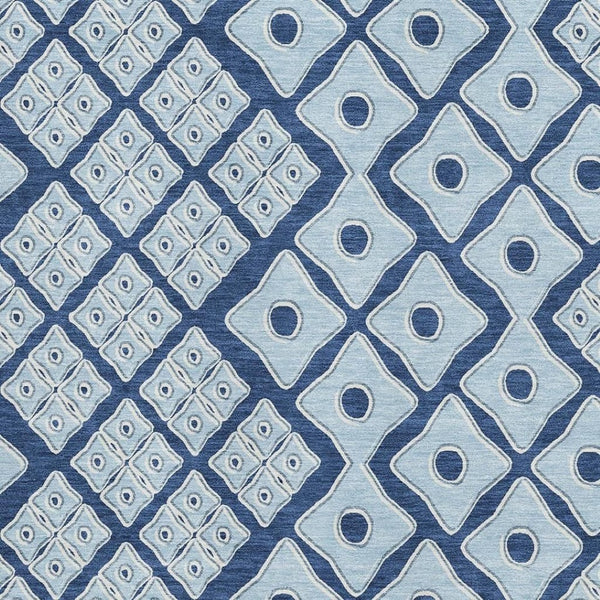 HomeRoots 5' Navy Blue & Sky Blue Geometric Area Rug - Washable, UV Protected, Stain Resistant for Busy Homes 668744