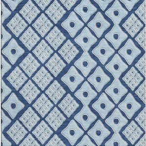 HomeRoots 5' Navy Blue & Sky Blue Geometric Area Rug - Washable, UV Protected, Stain Resistant for Busy Homes 668744