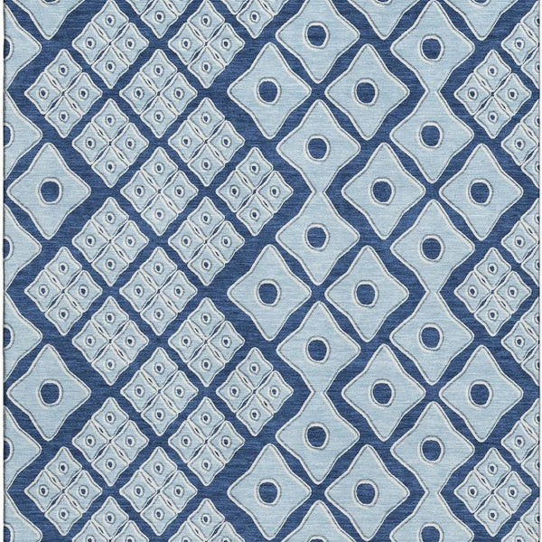 HomeRoots 5' Navy Blue & Sky Blue Geometric Area Rug - Washable, UV Protected, Stain Resistant for Busy Homes 668744