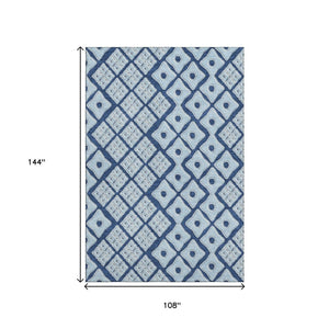 HomeRoots 9' X 12' Navy & Sky Blue Geometric Area Rug - Washable, UV Protected, Stain Resistant & Non-Slip! 668747