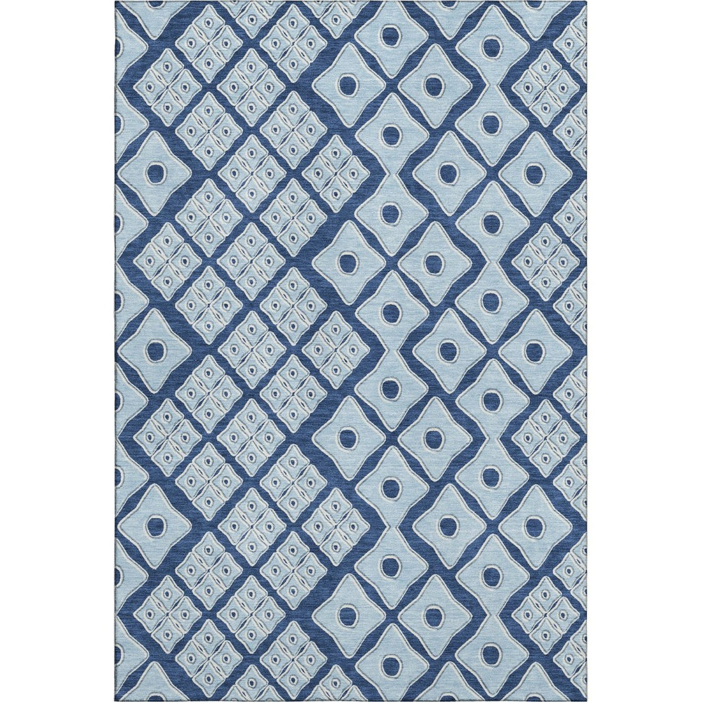 HomeRoots 9' X 12' Navy & Sky Blue Geometric Area Rug - Washable, UV Protected, Stain Resistant & Non-Slip! 668747