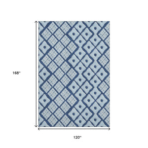 HomeRoots 10' X 14' Navy Blue & Sky Blue Geometric Area Rug - Washable, UV Resistant, Perfect for Busy Homes! 668748