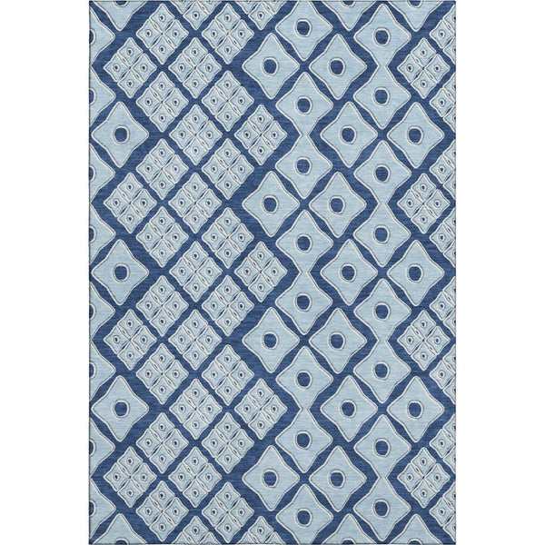 HomeRoots 10' X 14' Navy Blue & Sky Blue Geometric Area Rug - Washable, UV Resistant, Perfect for Busy Homes! 668748