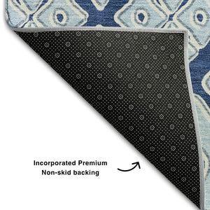 HomeRoots 10' X 14' Navy Blue & Sky Blue Geometric Area Rug - Washable, UV Resistant, Perfect for Busy Homes! 668748