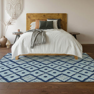 HomeRoots 10' X 14' Navy Blue & Sky Blue Geometric Area Rug - Washable, UV Resistant, Perfect for Busy Homes! 668748
